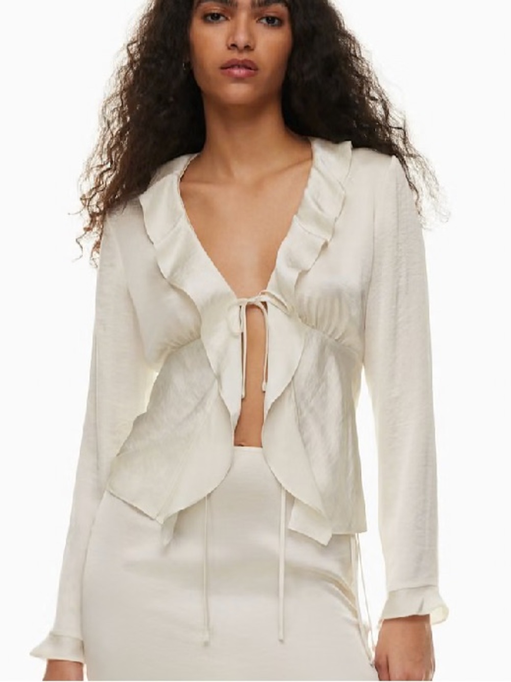 Wilfred Aritzia Frenchy Satin Blouse in Light Birch